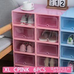 6pcs Transparent Shoe Box Shoes Organizers Plastic Thickened Foldable Dustproof Storage Box Stackable Combined Shoe Cabinet Sale