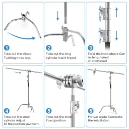 Photography C-Stand Heavy Duty Light Tripod with Hold Arm and Grip Head Adjustable Magical Leg for Studio Softbox Monolight