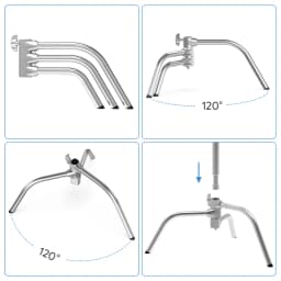 Photography C-Stand Heavy Duty Light Tripod with Hold Arm and Grip Head Adjustable Magical Leg for Studio Softbox Monolight