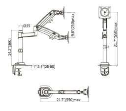 NB NEW H100 22-35' Monitor Holder Arm Gas Spring Full Motion LCD TV Mount 2-12kg Dual Arm Clamp Bracket