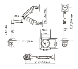 NB NEW H100 22-35' Monitor Holder Arm Gas Spring Full Motion LCD TV Mount 2-12kg Dual Arm Clamp Bracket
