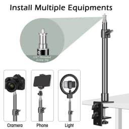 SH Desk Mount Stand,Adjustable Table Aluminum Light Stand With Standard 1/4 Screw Tip For Ring Light, Video Light
