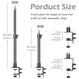 SH Desk Mount Stand,Adjustable Table Aluminum Light Stand With Standard 1/4 Screw Tip For Ring Light, Video Light