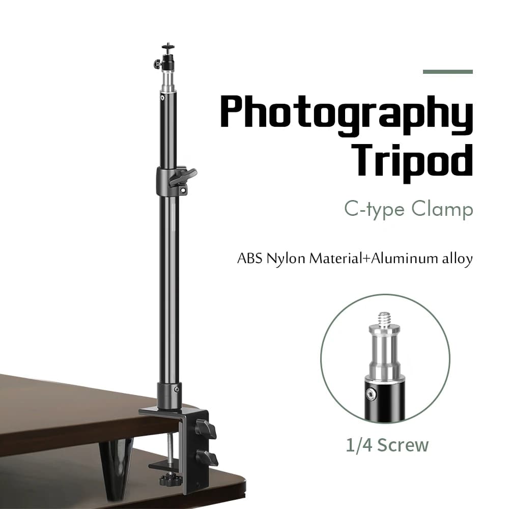 SH Desk Mount Stand,Adjustable Table Aluminum Light Stand With Standard 1/4 Screw Tip For Ring Light, Video Light