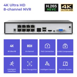 H.View 4K 8Ch Poe Nvr 8Mp Cctv Security System Face Detection H.265 Network Surveillance Audio Video Recorder Xmeye Onvif