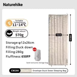 Naturehike CW280 CWM400 CW295 Sleeping Bag Winter Waterproof Goose Down Sleeping Bag Ultralight Hiking Camping Sleeping Bag