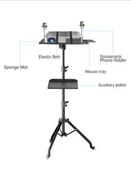 SH 90/125/145CM Projector Tripod Stand With Trays Laptop Tripod, Portable Projector Floor Stand Adjustable Height With Hose Clip