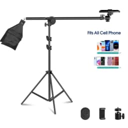 Phone Tripod C Stand for Photo Studio 2M with 1.4M Crossbar Boom Arm Sandbag Supporting Photography Phone Flash Video Record