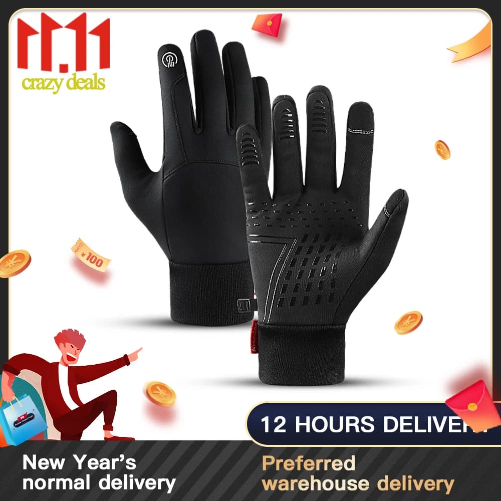 Outdoor Sports Autumn And Winter Men'S Anti-Splashing Warm And Windproof Women'S Touch Screen Bicycle Riding Cold-Proof Gloves