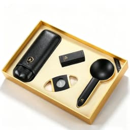 GALINER Luxury Cigar Set Accessories Metal Ashtray Cigar Lighter Butane Gas 2 Fire Lighters W/ Cutter Punch Leather Cigar Case