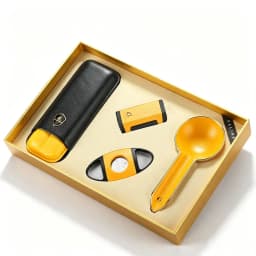 GALINER Luxury Cigar Set Accessories Metal Ashtray Cigar Lighter Butane Gas 2 Fire Lighters W/ Cutter Punch Leather Cigar Case