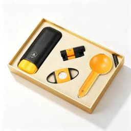 GALINER Luxury Cigar Set Accessories Metal Ashtray Cigar Lighter Butane Gas 2 Fire Lighters W/ Cutter Punch Leather Cigar Case