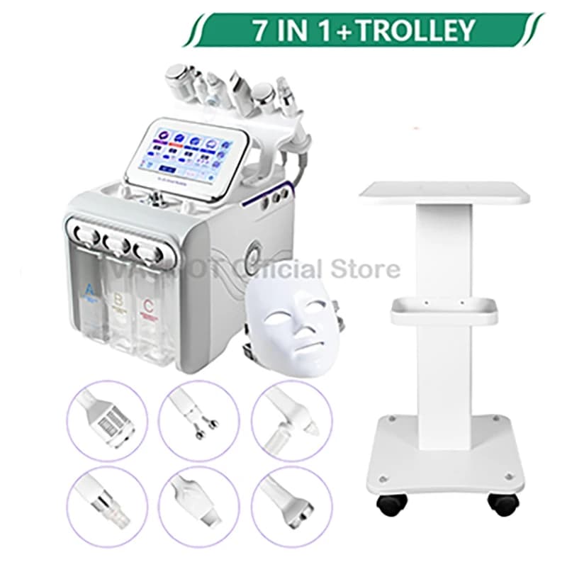 Hydrogen Oxygen Facial Machine With Beauty Salon Trolley Cart RF Lifting Tightening Blackhead Removal Facial Spa Rejuvenation