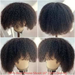 4B Fluffy Afro Kinky Curly Human Hair Wigs With Bangs Natural Put On And Go Ready To Wear Human Hair Wigs Without Glue And Gel