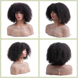 4B Fluffy Afro Kinky Curly Human Hair Wigs With Bangs Natural Put On And Go Ready To Wear Human Hair Wigs Without Glue And Gel