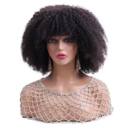 4B Fluffy Afro Kinky Curly Human Hair Wigs With Bangs Natural Put On And Go Ready To Wear Human Hair Wigs Without Glue And Gel