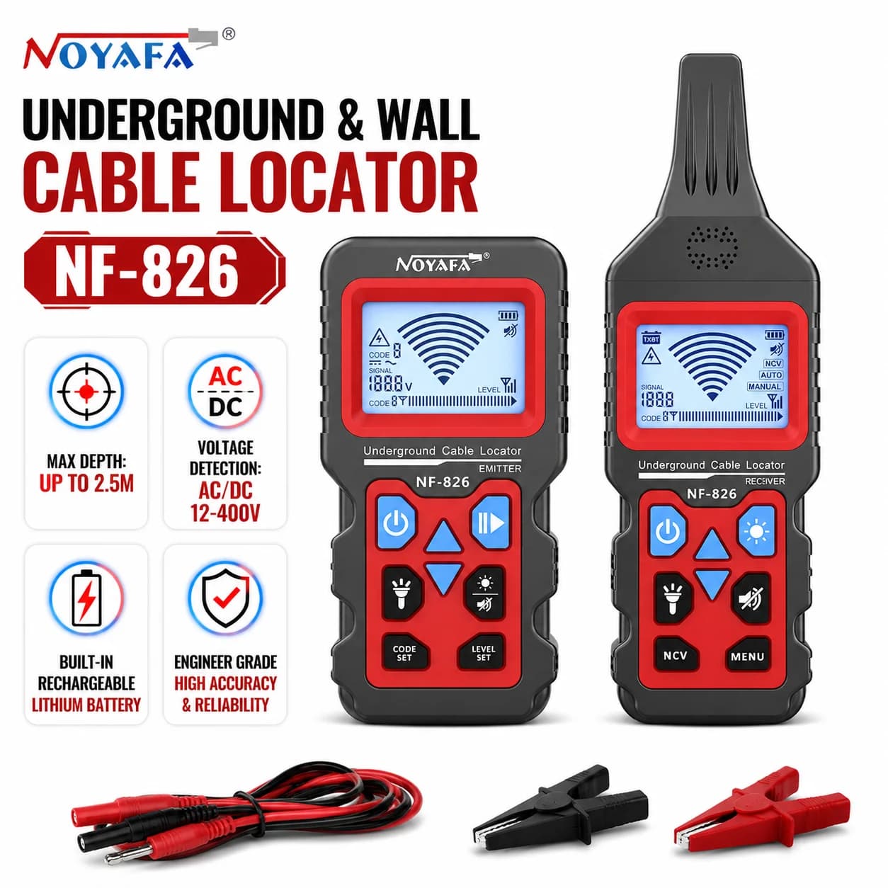 NOYAFA NF-826 Underground Cable Tester Wire Tracker Detect Wall Underground Cable Electrical Line Water and Gas Supply Pipeline
