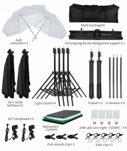Photography Photo Studio Softbox Lighting Kit With 2.6x3M Background Frame 3pcs Backdrops Tripod Stand Reflector Board 4Umbrella