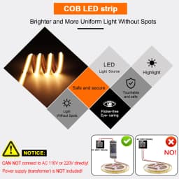 24V 12V 5m 10m COB LED Strip Light 5/8/10mm High Density Flexible LED Ribbon 3000K 4000K 6000K Dimmable LED Tape For Home Decor