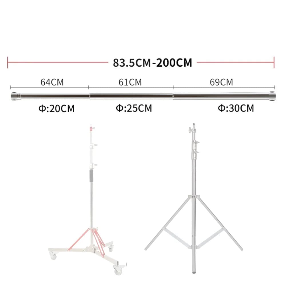 2/3m Stainless Steel Telescopic Rod, can be UIsed with 2.8m/3.2m tripod to Form Photography Frame Super Stable Loading