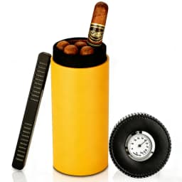 Leather Travel Humidor Cigar Box Cedar Wood Portable Cigar Case Jar W/ Humidifier Hygrometer Humidor Box Fit 5 Cigars