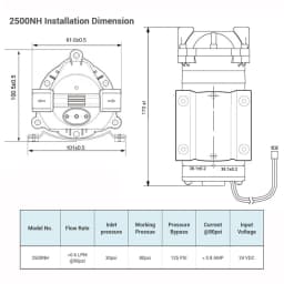 Coronwater RO 24V 50gpd Water Booster Pump 2500NH Increase Reverse Osmosis Water System Pressure