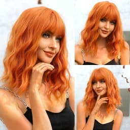 Short Wavy Bob Synthetic Wigs Brown to Blonde Ombre Hair Wigs for Women with Bangs Cosplay Lolita Natural Wig Heat Resistant