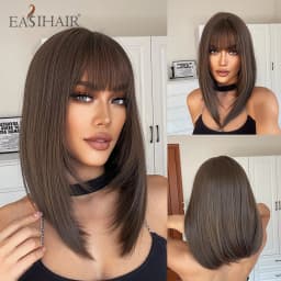 Short Wavy Bob Synthetic Wigs Brown to Blonde Ombre Hair Wigs for Women with Bangs Cosplay Lolita Natural Wig Heat Resistant