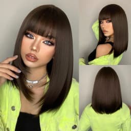 Short Wavy Bob Synthetic Wigs Brown to Blonde Ombre Hair Wigs for Women with Bangs Cosplay Lolita Natural Wig Heat Resistant