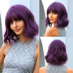 Short Wavy Bob Synthetic Wigs Brown to Blonde Ombre Hair Wigs for Women with Bangs Cosplay Lolita Natural Wig Heat Resistant