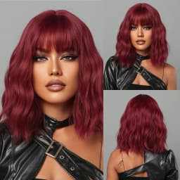 Short Wavy Bob Synthetic Wigs Brown to Blonde Ombre Hair Wigs for Women with Bangs Cosplay Lolita Natural Wig Heat Resistant