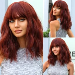 Short Wavy Bob Synthetic Wigs Brown to Blonde Ombre Hair Wigs for Women with Bangs Cosplay Lolita Natural Wig Heat Resistant