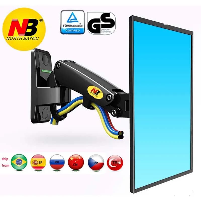 NB F120 17-27' Gas Spring Full Motion TV Wall Mount Bracket LCD Monitor Stand Aluminum Arm Bracket Silver 360 Rotate