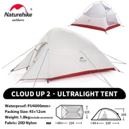 Naturehike Cloud Up 2 People Tent Ultralight 20D Camping Tent Waterproof Outdoor Hiking Travel Backpacking Cycling Fishing Tents