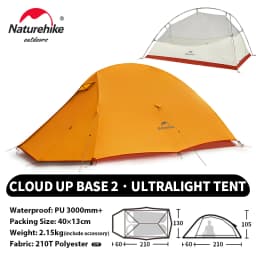 Naturehike Cloud Up 2 People Tent Ultralight 20D Camping Tent Waterproof Outdoor Hiking Travel Backpacking Cycling Fishing Tents