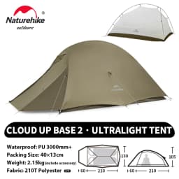 Naturehike Cloud Up 2 People Tent Ultralight 20D Camping Tent Waterproof Outdoor Hiking Travel Backpacking Cycling Fishing Tents