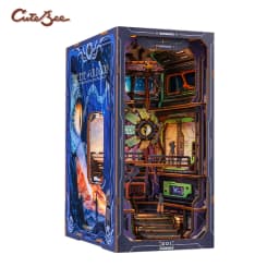 CUTEBEE Puzzle 3D DIY Book Nook Kit Wooden Bookend with Touch Light Secret Rhythm Music Booknook Building Decoration Model Gift