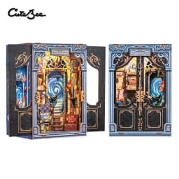 CUTEBEE Puzzle 3D DIY Book Nook Kit Wooden Bookend with Touch Light Secret Rhythm Music Booknook Building Decoration Model Gift