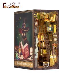 CUTEBEE Puzzle 3D DIY Book Nook Kit Wooden Bookend with Touch Light Secret Rhythm Music Booknook Building Decoration Model Gift