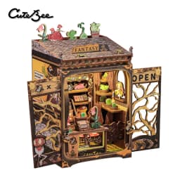CUTEBEE Puzzle 3D DIY Book Nook Kit Wooden Bookend with Touch Light Secret Rhythm Music Booknook Building Decoration Model Gift