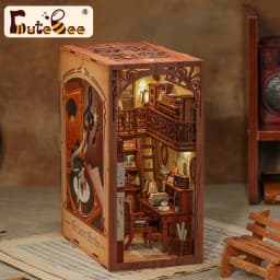 CUTEBEE Puzzle 3D DIY Book Nook Kit Wooden Bookend with Touch Light Secret Rhythm Music Booknook Building Decoration Model Gift