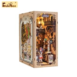CUTEBEE Puzzle 3D DIY Book Nook Kit Wooden Bookend with Touch Light Secret Rhythm Music Booknook Building Decoration Model Gift