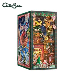CUTEBEE Puzzle 3D DIY Book Nook Kit Wooden Bookend with Touch Light Secret Rhythm Music Booknook Building Decoration Model Gift