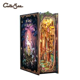 CUTEBEE Puzzle 3D DIY Book Nook Kit Wooden Bookend with Touch Light Secret Rhythm Music Booknook Building Decoration Model Gift