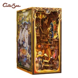 CUTEBEE Puzzle 3D DIY Book Nook Kit Wooden Bookend with Touch Light Secret Rhythm Music Booknook Building Decoration Model Gift