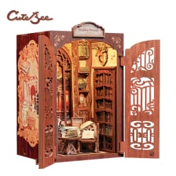 CUTEBEE Puzzle 3D DIY Book Nook Kit Wooden Bookend with Touch Light Secret Rhythm Music Booknook Building Decoration Model Gift