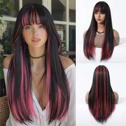 HENRY MARGU Long Straight Synthetic Wigs for Women Natural Brown Blonde Wig with Bangs Heat Resistant Cosplay Party Hair