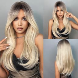 HENRY MARGU Long Straight Synthetic Wigs for Women Natural Brown Blonde Wig with Bangs Heat Resistant Cosplay Party Hair