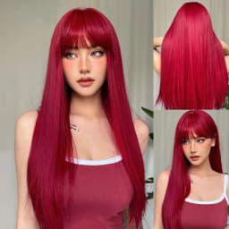 HENRY MARGU Long Straight Synthetic Wigs for Women Natural Brown Blonde Wig with Bangs Heat Resistant Cosplay Party Hair