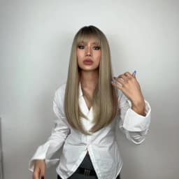 HENRY MARGU Long Straight Synthetic Wigs for Women Natural Brown Blonde Wig with Bangs Heat Resistant Cosplay Party Hair